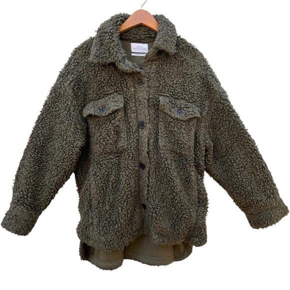 Urban Outfitters Palmer Sherpa Shirt Jacket Sweater Green Womens Small S - Picture 2 of 16